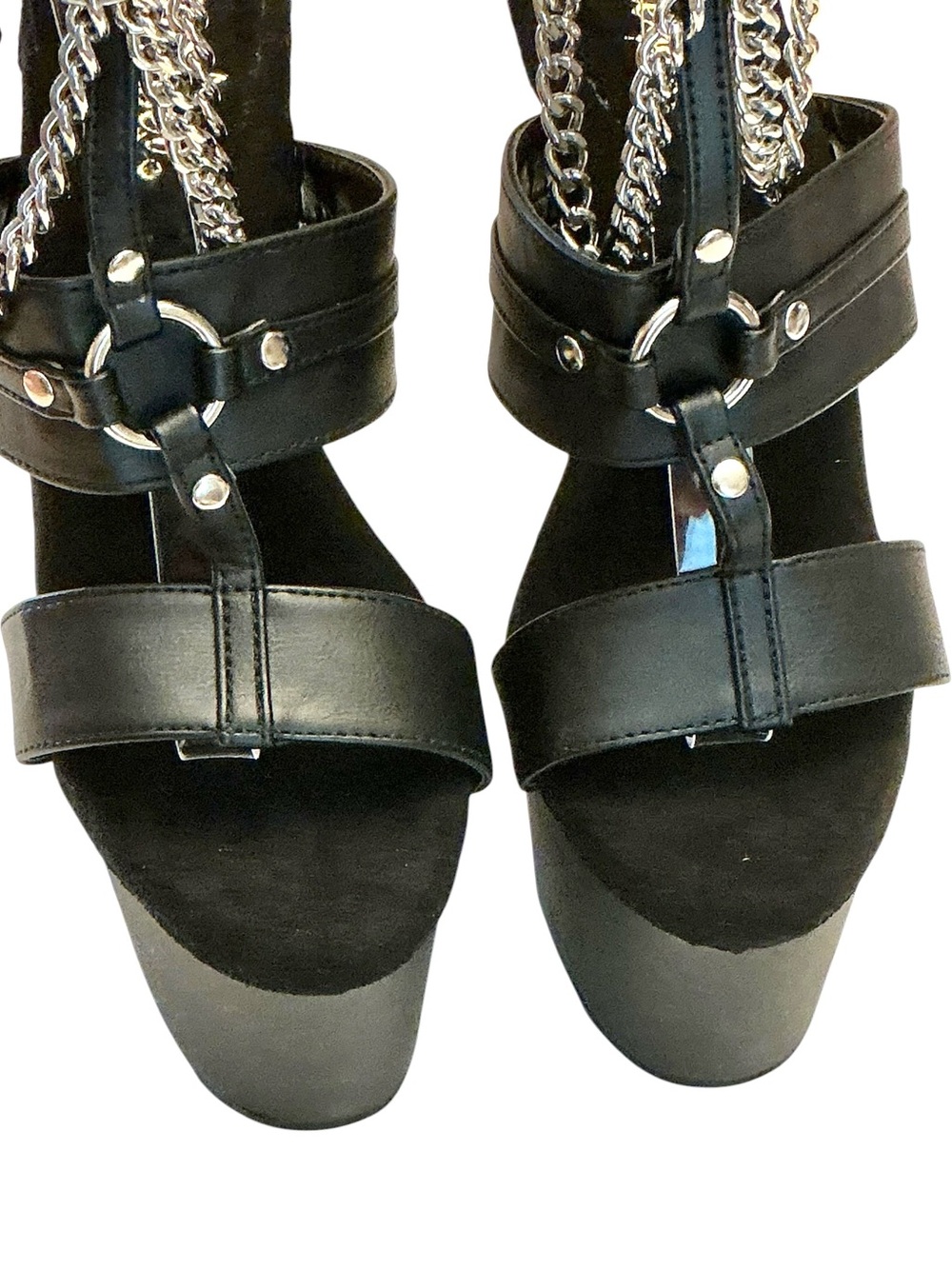 PLEASER Adore-761 Strappy T-Strap Metal Rings Chain Platform Dancer Sandal Sz-9 - Picture 5 of 16